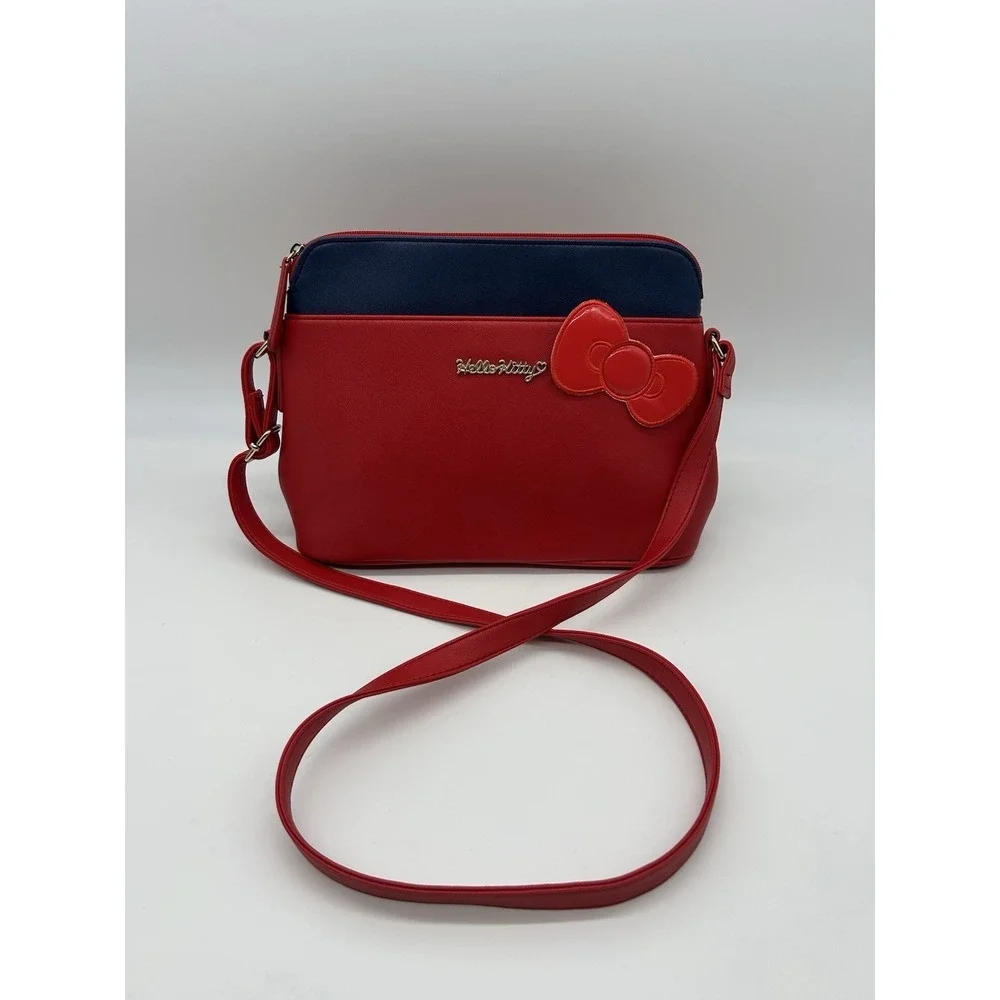 Hello Kitty Bi Color Shoulder Bag Red Navy Bow Crossbody Sanrio Japan Kawaii